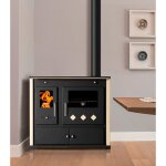 Cuisini�re � bois avec plaque en c�ramique ? 9, 5 kw panneaux lat�raux ivoire vernis et design moderne ...