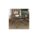 Ebuy24 - table basse ronde 80x80x45 cm en verre trempé fumé et acier noir Ebuy24 - table basse ronde 80x80x45 cm en verre trempé fumé et acier noir