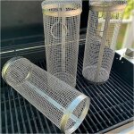20�9cm panier � griller roulant grille de barbecue en acier inoxydable avec panier de grillage cylindrique ...