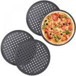 Plaque pizza, lot de 4, ronde, perfore, antiadhsive, tartes flambes, en acier, moule, ? 31. 5 cm, ...
