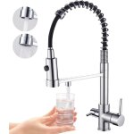 Robinet de cuisine  trois voies, robinet de cuisine extractible, robinet d'vier en laiton, robinet ...