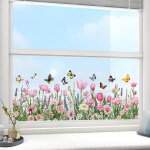 Cyslmuk - stickers statique adh�rents aux fleurs roses tulipe et lavande papillons stickers �lectrostatiques ...