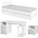 Monmobilierdesign - dalia chambre enfant adolescent avec lit, chevet, bureau blanc