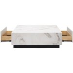 Damian - table basse carre 2 tiroirs en marbre d'ingnierie blanc et noir