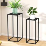 Porte - plantes mtal noir carr set de 2 96574 table d'appoint tabouret de fleurs support de plantes ...