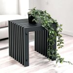 Dandibo - tabouret � lamelles tabouret m�tallique noir angulaire base massif 32 cm moderne table d'appoint ...