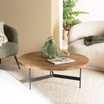 Dandy - table basse ronde 90x90cm bois pin recycl� et pieds m�tal noir