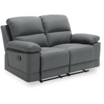 Deco in paris - canap 2 places relax manuel en simili cuir gris fonc dany