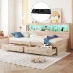 Okwish - canap� - lit 90x200 cm lit simple avec tiroirs, �tag�res, �clairage led et prise usb, en mdf, ...
