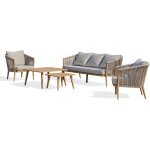 Dcb garden - ibarra - salon bas de jardin 5 pl en aluminium imitation bois et corde tisse