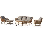 Dcb garden - palmas - salon bas de jardin 5 places alu aspect bois, teck et corde tisse
