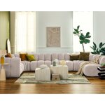 Lisa design - debbie - canap modulable panoramique d'angle droit 7 places en tissu textur - beige