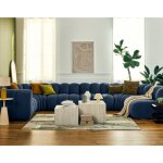 Lisa design - debbie - canap modulable panoramique d'angle droit 7 places en tissu textur - bleu
