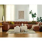 Lisa design - debbie - canap modulable panoramique d'angle droit 7 places en tissu textur - terracotta ...
