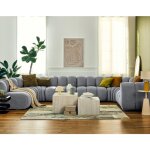 Lisa design - debbie - canap� modulable panoramique d'angle gauche 7 places en tissu textur� - gris