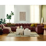 Lisa design - debbie - canap modulable panoramique d'angle gauche 7 places en tissu textur - rose