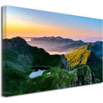 Declina, tableau toile imprime, tableau toile coucher de soleil sur le montagnon, 80x50 cm