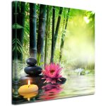 Declina, tableau toile imprime zen, tableau zen bougie et galet sur fort de bambou, 50x50 cm