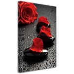 Declina, tableau toile imprime zen, tableau deco galet et rose rouge, 60x100 cm