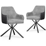 Deco in paris - lot de 2 chaises avec accoudoirs en tissu et simili cuir gris