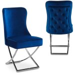 Deco in paris - lot de 2 chaises en velours bleu pieds en métal argenté ethan Deco in paris - lot de 2 chaises en velours bleu pieds en métal argenté ethan