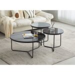 Deco in paris - lot de 3 tables basses rondes en verre et pieds métal noir jakie Deco in paris - lot de 3 tables basses rondes en verre et pieds métal noir jakie