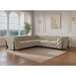 Deco in paris - canap d'angle capitonn chesterfield velours beige carmen