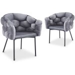 Deco in paris - lot de 2 chaises en velours gris pieds en mtal noir charlotte