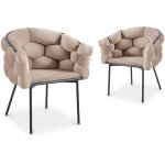 Deco in paris - lot de 2 chaises en velours taupe pieds en mtal noir charlotte