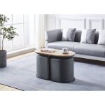 Deco in paris - ensemble table basse couleur bois avec 2 poufs en tissu gris Deco in paris - ensemble table basse couleur bois avec 2 poufs en tissu gris