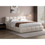 Deco in paris ? lit coffre en velours beige 140x190 cm ? t�te de lit capitonn�e ? rangement sous sommier ...