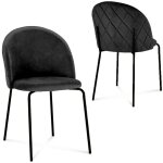 Deco in paris - lot de 2 chaises design en velours noir pieds noirs kenneth