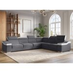 Deco in paris - canap d'angle convertible rversible en velours gris et simili
