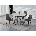 Deco in paris - table  manger ronde effet marbre blanc pied en mtal noir stella