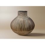 Deco in paris - vase ethnique en polyr�sine bois et blanc h21 cm akira