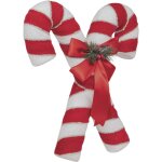 Dco de nol sucre d'orge double rouge et blanc avec noeud satin h 46 cm - feeric christmas
