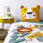 Cte deco parure de lit enfant rversible lion vert et jaune housse de couette 140x200cm + 1 taie d'oreiller ...