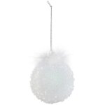 D�co sapin boule de no�l en verre d 8 cm blanc paillettes et plumes - feeric christmas