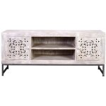 Decoration d ? autrefois - meuble tv manguier et pieds mtal blanc vieilli