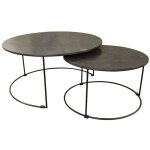 Decoration d ? autrefois - lot de 2 tables basses gigognes rondes plateau pierre bleue - pierre - bronze ...