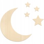 D�coration chambre enfant, socle en bois, lune, 4 �toiles, ensemble mural