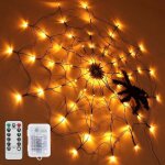 D�corations halloween lumi�re de toile d'araign�e, 1m diam�tre, 70 lumi�res led orange avec araign�e ...