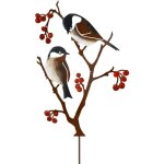 D�coration de jardin en m�tal pour oiseaux, m�sanges et baies, oiseaux peint, statue de jardin de d�cor ...