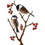 Dcoration de jardin en mtal pour oiseaux, msanges et baies, oiseaux peints, statue de jardin dcorative ...