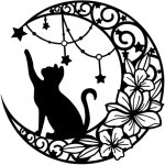 D�coration murale chat noir en m�tal - mur lune chat silhouette mur sculptures tentures d�cor tentures ...