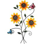 D�coration murale de fleur en m�tal tournesol en m�tal pour deco jardin avec papillons mur art fleurs ...