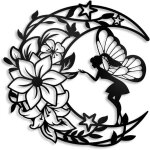 D�coration murale m�tal noire deco murale en m�tal de f�e de fleur de lune sculptures d�coration chambre ...
