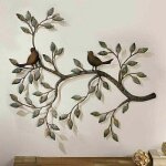 Dcoration murale d'oiseau : paire d'insparables sur des branches. sculpture murale en mtal 3d, dcoration ...