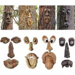 D�coration de tronc d'arbre 4 pi�ce, 3d en forme de visage d'arbre de vieil homme, dr�le de r�sine birdfeeder, ...