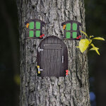 D�coration pour tronc d?arbre, maison de lutins, elfes, f�es, d�co de jardin f�erique, porte, fen�tres, ...